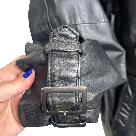 Pelle Studio Wilson's Leather VTG 90s Trench Coat FLAW Black Womens Small - Picture 5 of 9